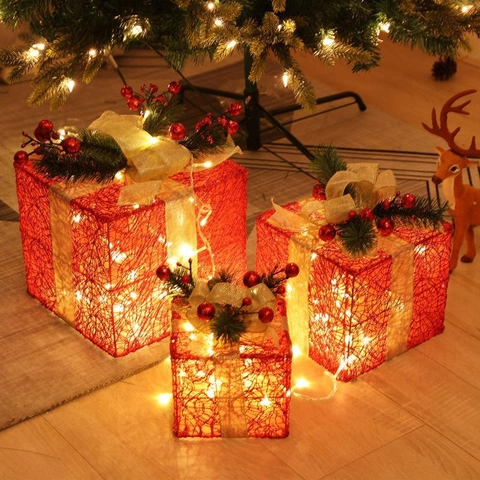 Weihnachtsglühende Geschenkschachteln Eisennetz LED Dekolichter Für Feiertagsbaum Szene Layout Warme Festliche Party Ornament