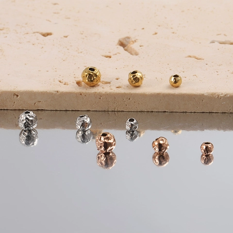 Gehämmerte Textur Edelstahl Lose Perlen Zwischenperlen Durchgangsloch Runde Perlen Für DIY Schmuckherstellung Armbänder Halsketten