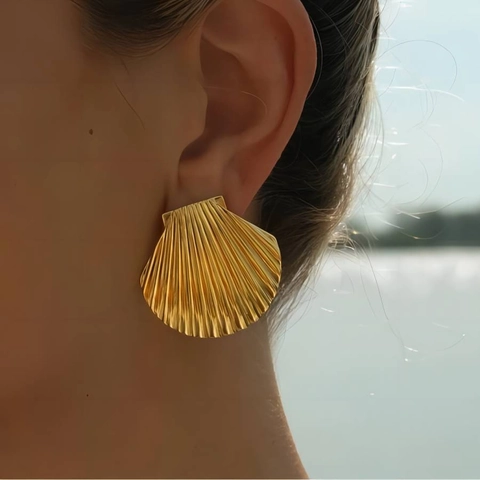 Orecchini Conchiglia Placcati Oro 18K Acciaio Inossidabile Stile Oceano Strass Gioielli Raffinati Per Donne Accessorio Estate