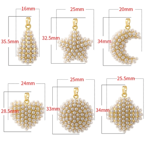 Elegante Ciondolo Cuore Stella Luna Goccia D'acqua Ottone Perla Artificial Simulata Intarsiata Accessori Gioielli Donna DIY