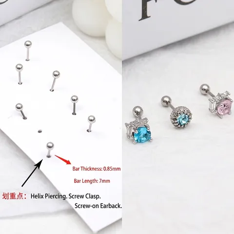 Stainless Steel Zircon Cartilage Stud Earrings Butterfly Heart Star Moon Flower Cross Piercing Jewelry Screw Ball Back