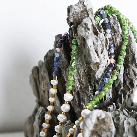 Natural Stone Freshwater Pearl Beaded Necklace Titanium Steel Handmade Bohemian Retro Style Jewelry For Women