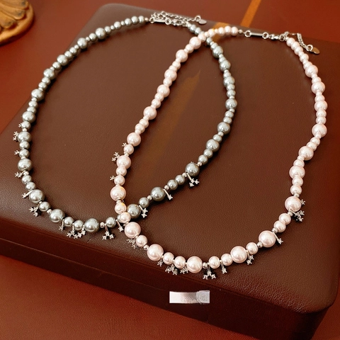 Collana Di Clavicola Lusso Retro Francese Con Imitazione Perla Artificial Rame Zircone Pendente Rotondo Stella Fascino Gioielli Per Donne
