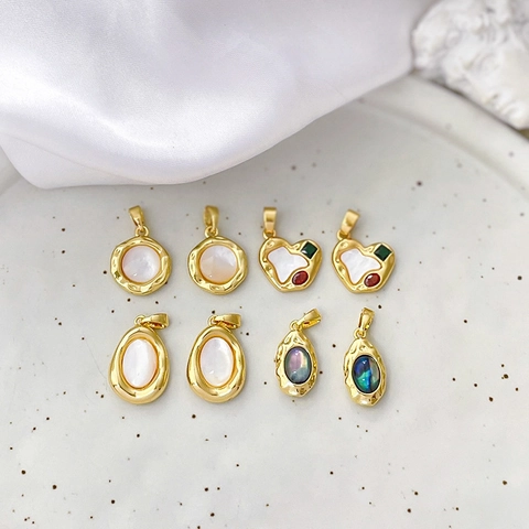 Natural Mother Of Artificial Pearl Abalone Shell Charms 18K Gold Plated Brass Heart Oval Pendants For DIY Jewelry Making Accessories