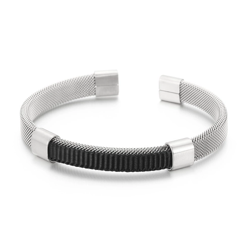 Bracciale Rigido In Maglia Uomo Acciaio Inossidabile Intrecciato Aperto Punk Minimalista Gioielli Regalo