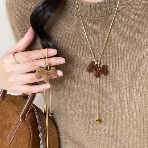 Collana Lunga Per Maglione Con Ciondolo Pony Floccato Catena A Serpente Placcata Oro E Perla Occhio Di Tigre Stile Retro Da Donna