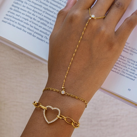 Heart Pendant Hand Chain Slave Bracelet Stainless Steel With Zircon Jewelry Accessory For Women Fashion Minimalist