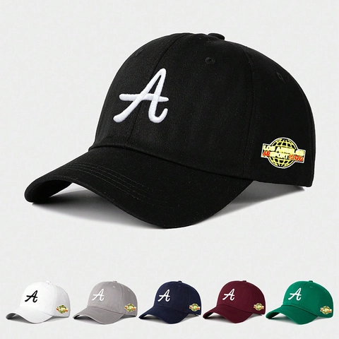 Women Baseball Cap Letter A Embroidery Los Angeles Side Patch Retro Sporty Sun Hat Adjustable Polyester Curved Brim