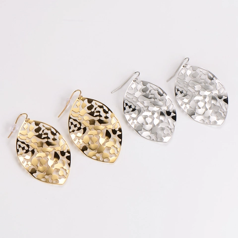 Stainless Steel Hollow Leaf Drop Earrings Geometric Cutout Dangle Hook Jewelry For Women Trendy Fashion Minimalist