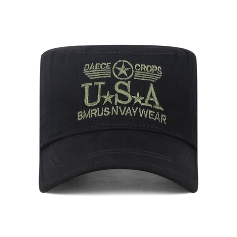 Vintage Katoenen Cadet Hat Heren USA Borduurwerk Army Cap Verstelbaar Militaire Stijl Platte Pet Zonnehoed