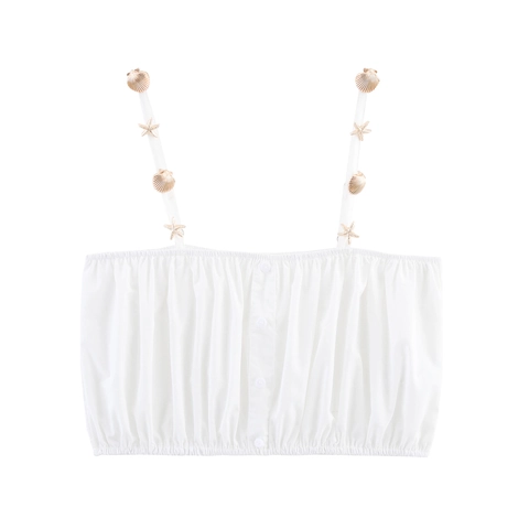 Women Summer White Tube Top And Tiered Maxi Skirt With Metallic Seashell Starfish Decor Vacation Outfit Street Style Fashion