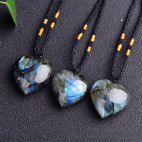 Collana Con Ciondolo A Cuore In Labradorite Naturale Con Corda Intrecciata Regolabile Gioielli In Pietra Preziosa A Luce Blu Per Donne Uomini