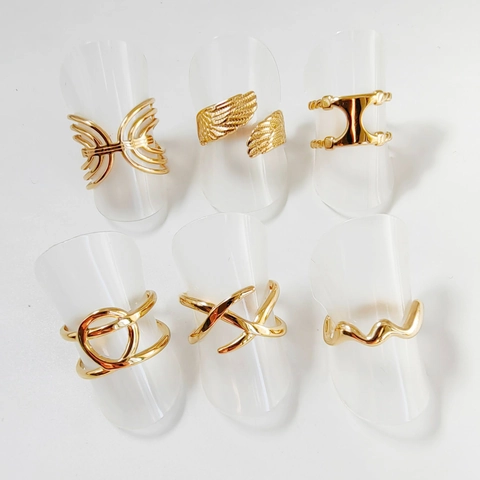 Vintage Roestvrij Stalen Open Ring Voor Dames Verguld Geometrisch Vleugel Visschub Opengewerkt Verstelbaar Niche Ontwerp Vingerring Sieraden