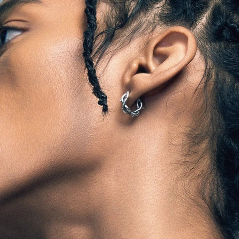 Thorn Hoop Earrings Copper Vine Texture Punk Gothic Hip Hop Jewelry Unisex Silver Tone