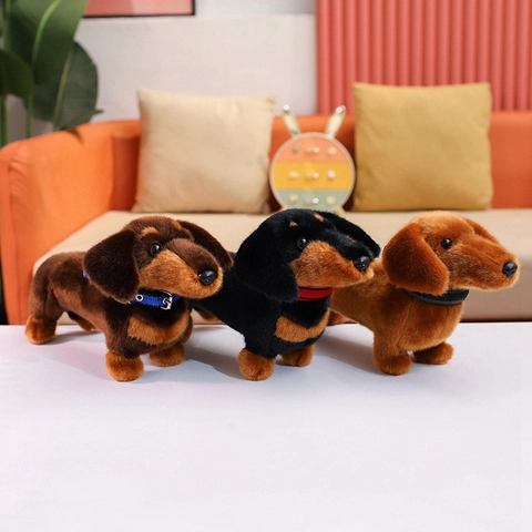 Giocattolo Di Peluche Cane Bassotto Realistico Cucciolo Di Salsiccia Morbido Animale Con Collare Per Bambini