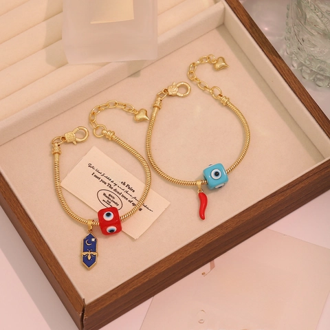 Bracciale A Catena Di Serpente Malocchio Rame Placcato Oro Smalto Cuore Ape Peperoncino Pendente Gioielli Boho Per Donne