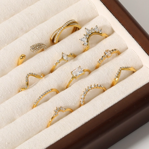 Eleganter Verstellbarer Ring Damen Edelstahl 18K Vergoldet Zirkonia Eingelegt Offener Finger Schmuck Minimalistischer Ins Stil