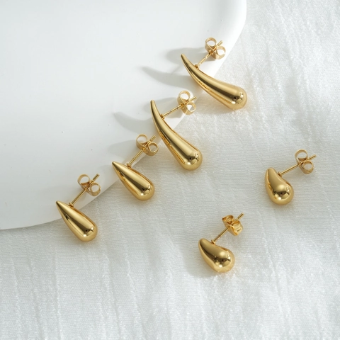 Geometric Teardrop Stud Earrings Stainless Steel 18K Gold Plated Minimalist Water Drop Jewelry For Women Daily Wear