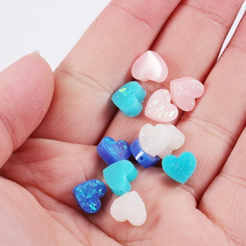 Perline In Resina A Forma Di Cuore Opale Sintetico Con Glitrer Olografici Piccolo Foro Per Creazione Di Gioielli Fai Da Te