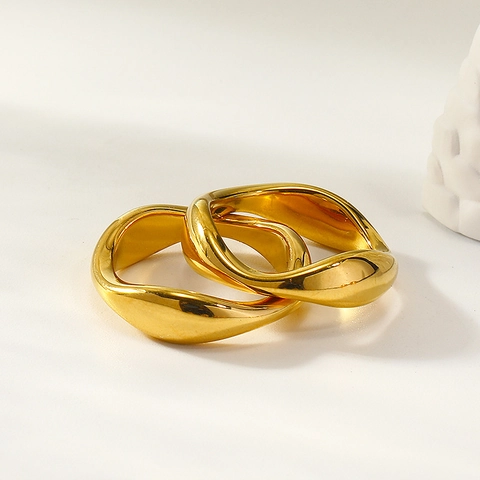 Anelli Minimalisti A Onde Irregolari In Acciaio Inossidabile Placcato Oro Stile Metallo Liquido Gioielli Accessori Per Donna