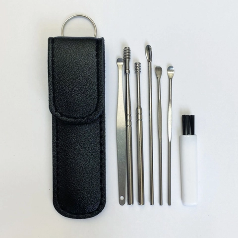 Kit Rimozione Cerume Portatile In Acciaio Inossidabile Strumenti Pulizia Testa Spirale Molla Con Custodia In Pelle PU
