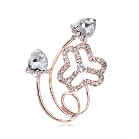 Elegant Alloy Rhinestone Floral Heart Brooch Pin For Women Fashion Suit Dress Accessory Rose Gold Silver Plated Jewelry Gift