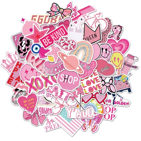 Waterproof Pink Preppy Aesthetic Stickers PVC Decorative Decals For Laptop Water Bottle Phone Case Scrapbooking Stickers