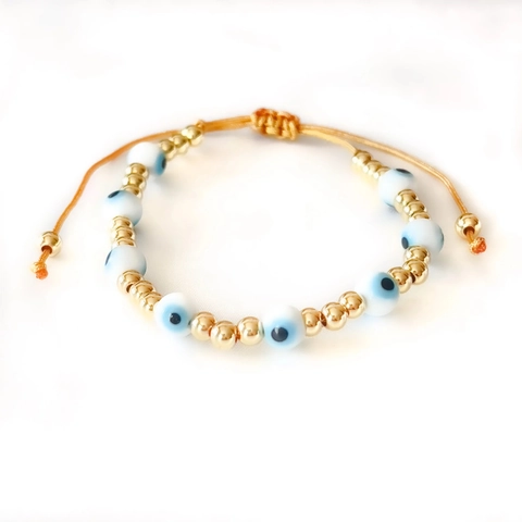 Evil Eye Armband Vergoldet Kupfer Perlen Verstellbar Ethnisch Boho Schmuck Für Damen Herren Handgefertigt