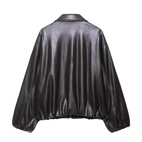 Giacca In Pelle PU Da Donna Vintage Rever Cerniera Oversize Manica Lunga Streetwear Cappotto Ecopelle