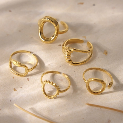 Minimalistische Geometrische Hohle Offene Ringe Aus Edelstahl Für Damen 18K Vergoldet Verstellbarer Stapelbarer Fingerring Schmuck