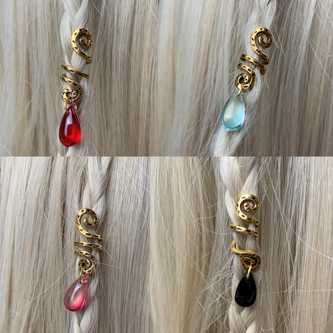 Alloy Spiral Dreadlock Hair Rings With Crystal Teardrop Pendant Braid Accessories For Women Retro Handmade Hair Jewelry