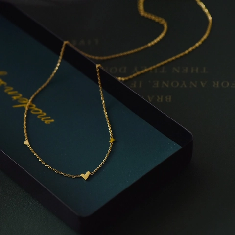 Triple Heart Pendant Necklace Titanium Steel Gold Plated Non-Fading Minimalist Elegant Jewelry For Women
