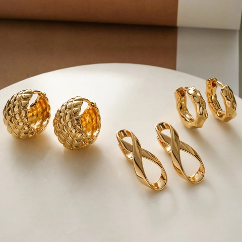 Orecchini In Rame Placcato Oro Geometrici Irregolari Per Donna Gioielli Chic Design Trapuntato Infinito