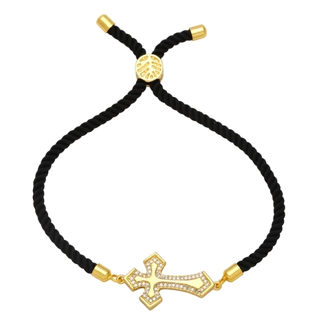Bracciale Con Ciondolo A Croce E Farfalla Rame Zircone Placcato Oro 18K Corda Regolabile Cursore Gioielli Moda Donna Regalo