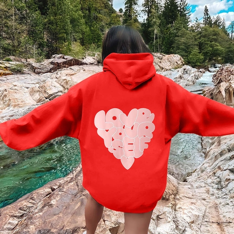 Herren Hoodie Fleece Gefüttert Oversized Love Yourself Herz Buchstabendruck Casual Streetwear Langarm Sweatshirt Pullover