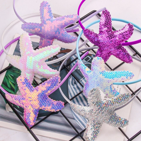 Starfish Headband Sequin Glitter Ocean Theme Hair Hoop For Girls Party Princess Hair Accessories Shiny Decorative