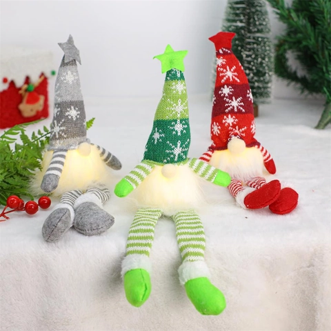 Gnomo di Natale Luminoso Luce LED Nordic Nisse Tomte Bambola Peluche Senza Volto Cappello Maglia Motivo Fiocco di Neve Ornamento Tavola Festa