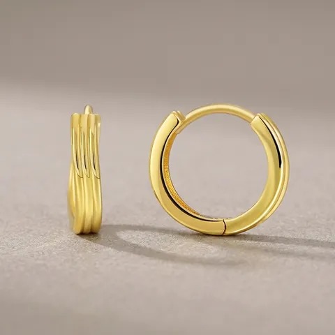 Créoles Rondes En Laiton Plaqué Or 18K Texture Ondulée Poli Géométrique Bijoux Minimalistes Pour Femmes Élégant Mode