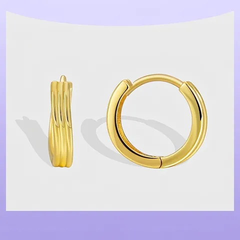 Runde Creolen 18K Vergoldetes Messing Wellentextur Poliert Geometrisch Minimalistischer Schmuck Für Damen Elegant Mode