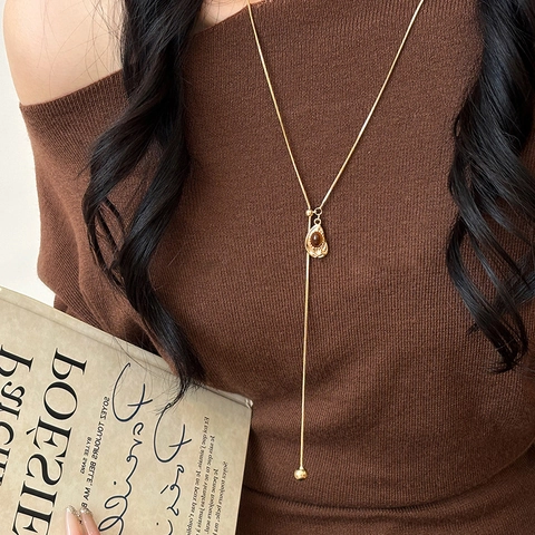 Vintage Herz Anhänger Lariat Y Halskette Für Damen Elegante Goldene Kupfer Schmuck Lange Pulloverkette Mit Harzstein