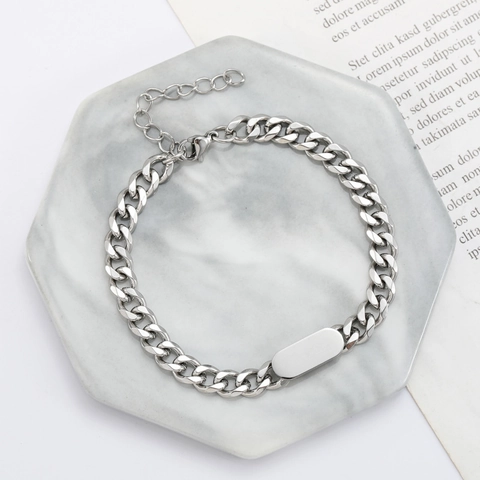 Bracciale E Collana A Catena Cubana In Acciaio Inossidabile Minimalista Con Piastra ID Gioielli Hip Hop Per Uomo Donna