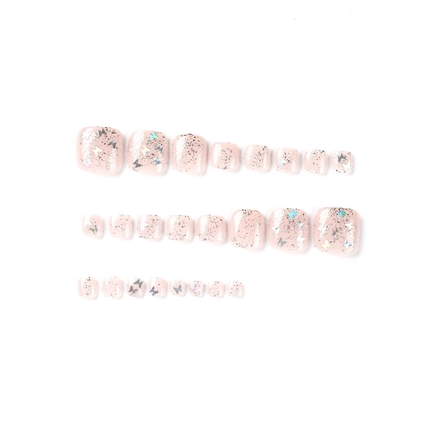 Silber Laser Schmetterling Pailletten Press On Fußnägel Glitzer Glänzend Rosa Künstliche Fußnägel Für Damen Pediküre