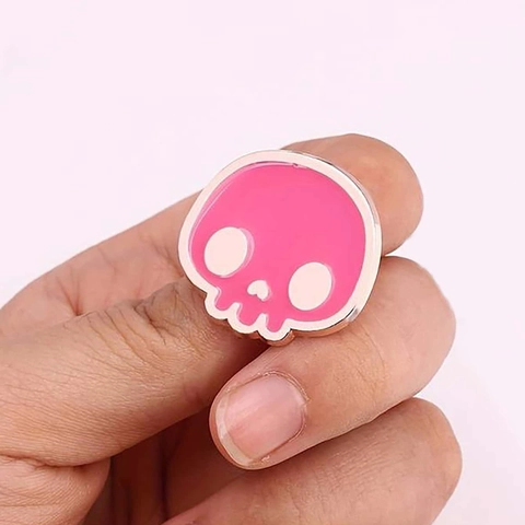 Spilla In Smalto Con Teschio Rosa Carina Pin In Lega Bordo Oro Rosa Accessorio Di Moda Halloween Per Zaino Giacca Regali