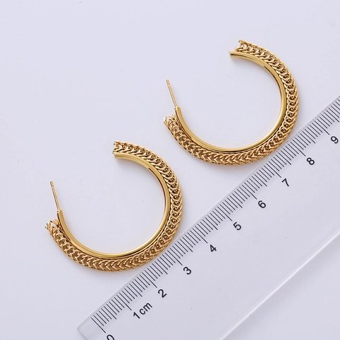Roestvrijstalen Vergulde Oorringen Geometrisch Gedraaid C-Vorm Kunstparel Kraal Retro Sieraden Voor Dames