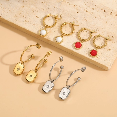 Orecchini A Cerchio In Acciaio Inossidabile Con Ciondolo In Turchese Stella Esagonale Geometrica Torsione Gioielli Per Donna