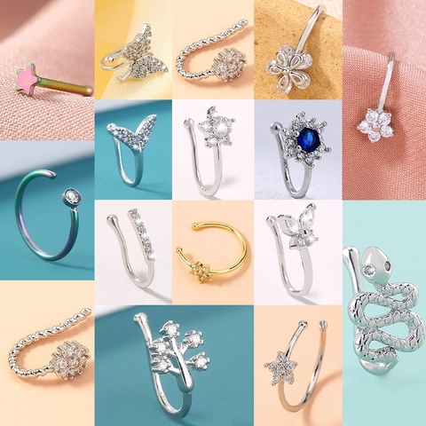 Piercing Naso In Acciaio Inossidabile Anello Stella Fiore Farfalla Zircone Gioielli Corpo Punk Polsino Naso