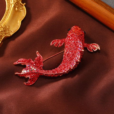 Koi Vis Broche Vintage Legering Met Kleurrijke Steentjes Voor Pak Jas Reversspeld Retro Chinese Stijl Sieraden