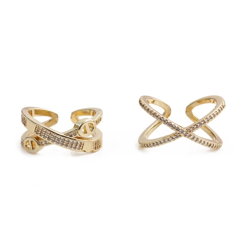 Kreuz X Form Kupfer Ring Mikro Pave Zirkon Verstellbar Offen Geometrischer Mode Schmuck Für Damen