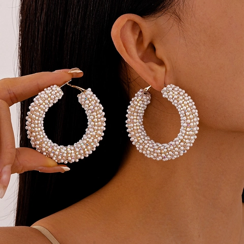 Orecchini A Cerchio Con Künstliche Perle E Strass Rétro Francese Geometrico Elegante Donna Perno In Argento Sterling 925