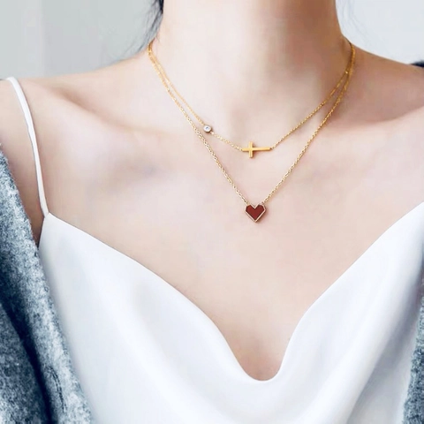 Collana Con Pendente A Croce In Acciaio Al Titanio Cuore Minimalista Catena Per Clavicola A Strati Gioielli Zirconia Eleganti
